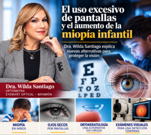 Dra. Wilda Santiago de Eyemart Optical explica la miopía infantil y los efectos del uso excesivo de pantallas en Actívate al Mediodía de Tiva TV.